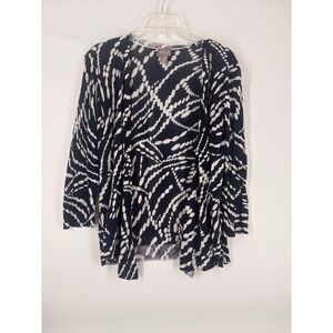 Chicos 3 Black White Abstract Print Knit Long Sleeve Cardigan Sweater Women